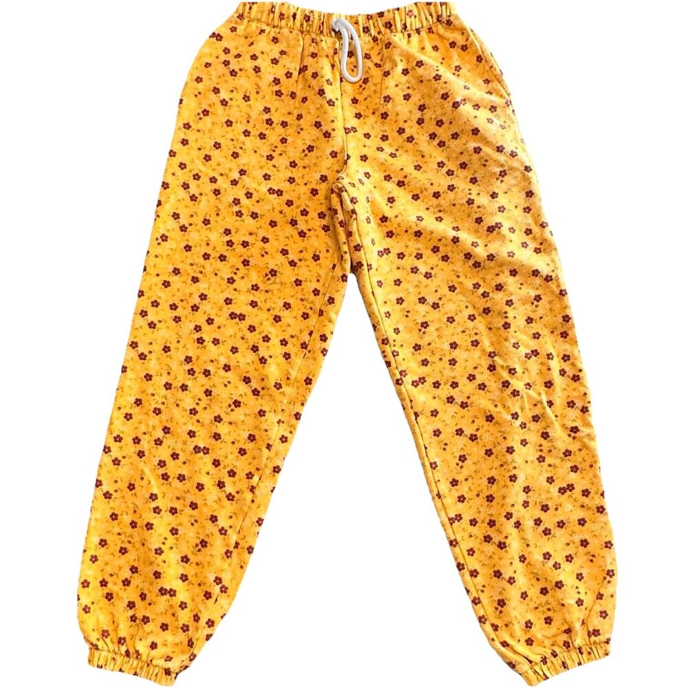 Cozy Floral Lounge Pants Yellow Ditsy Print Jogger Sweatpants XS Y2K Cottagecore